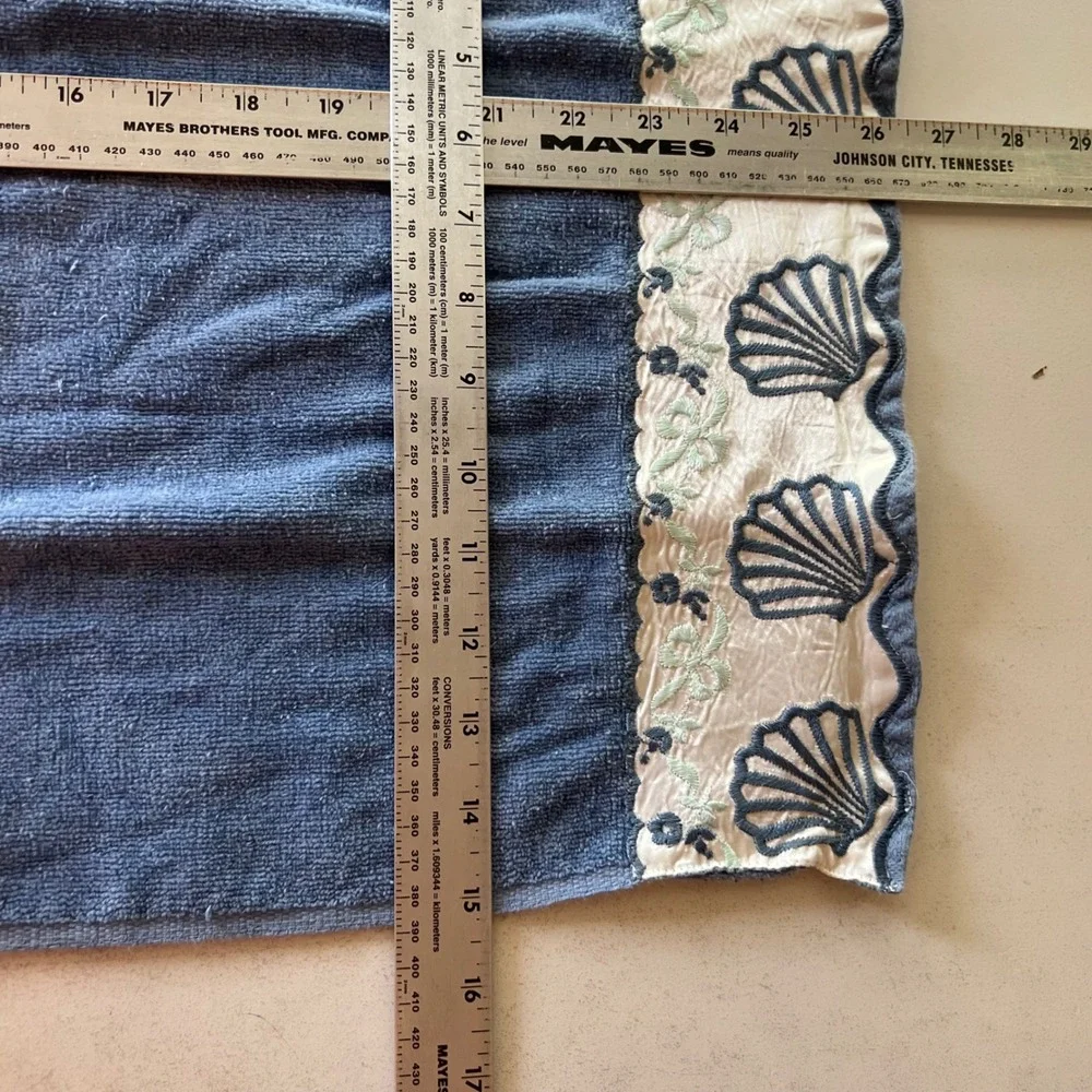 Vintage J Labouchar Blue Seashell Embroidered Towel Set Bath Hand Made in USA